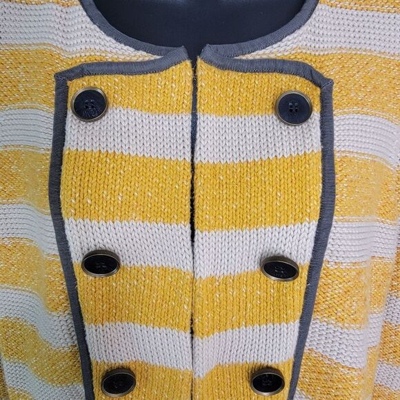 Loft Ann Taylor Mustard Yellow Striped Military Sweater Jacket Size Medium - Picture 5 of 9